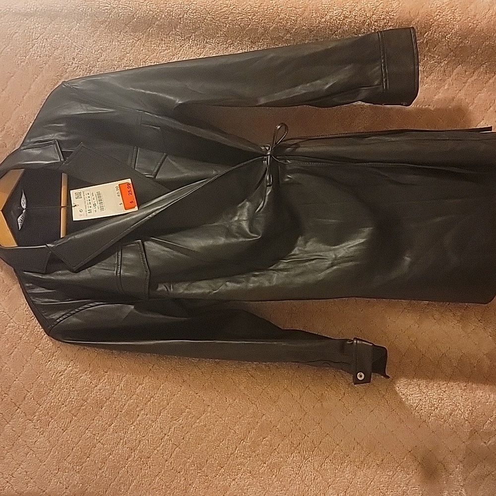 Zara Black Leather Jacket Wrap Dress